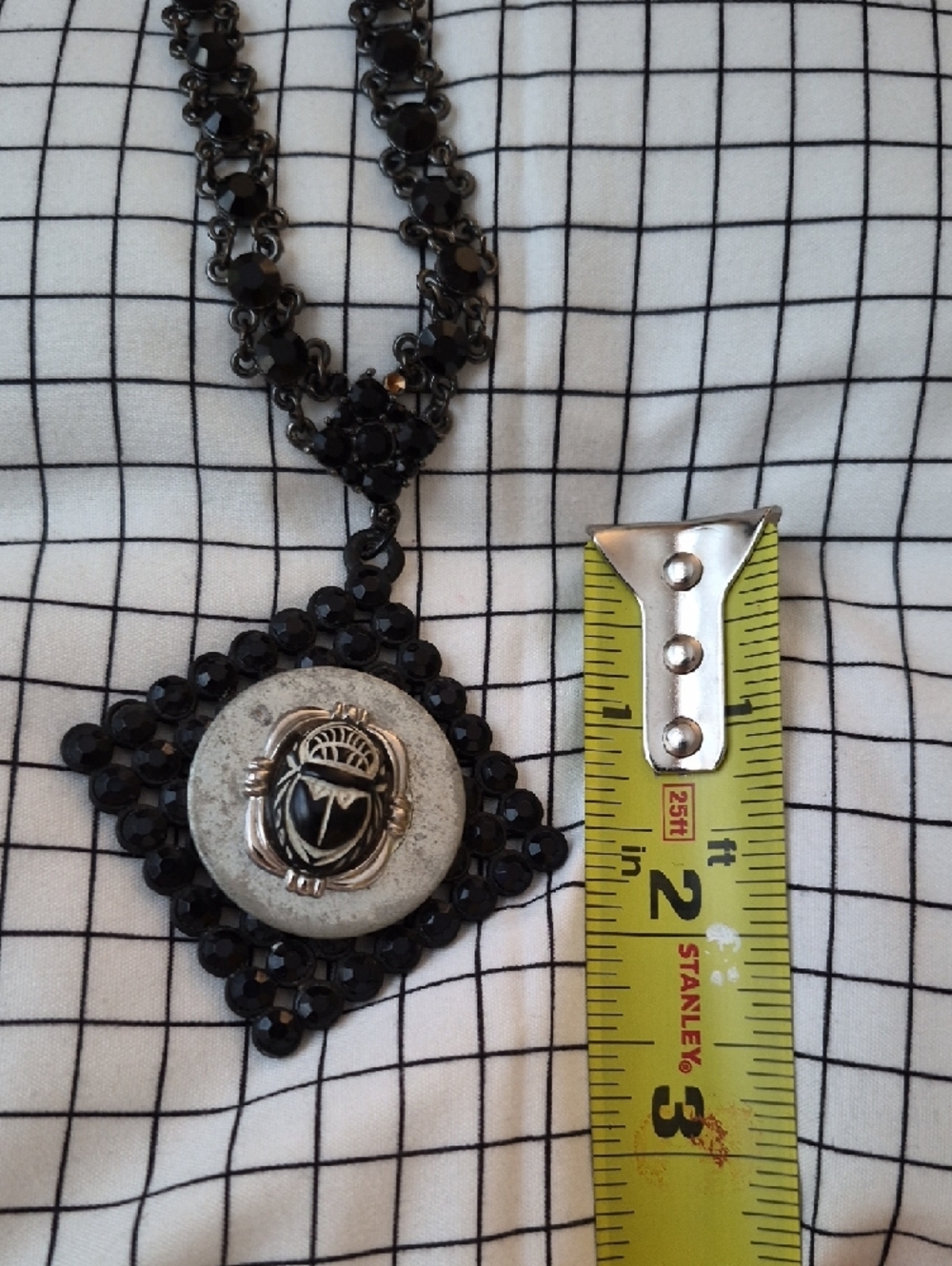 Vintage Handmade Black Beaded Scarab Pendant Necklace - Picture 7 of 8